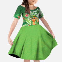 Aloha Hawaii St Patrick's Day Kid Short Sleeve Dress Polynesian Style
