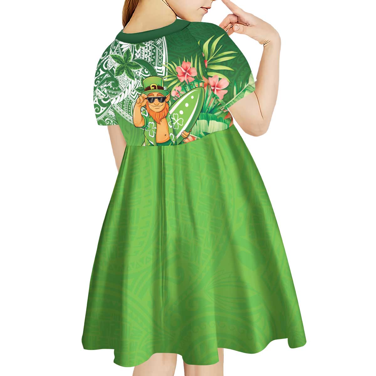 Aloha Hawaii St Patrick's Day Kid Short Sleeve Dress Polynesian Style