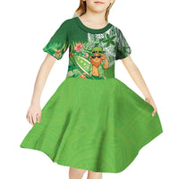 Aloha Hawaii St Patrick's Day Kid Short Sleeve Dress Polynesian Style