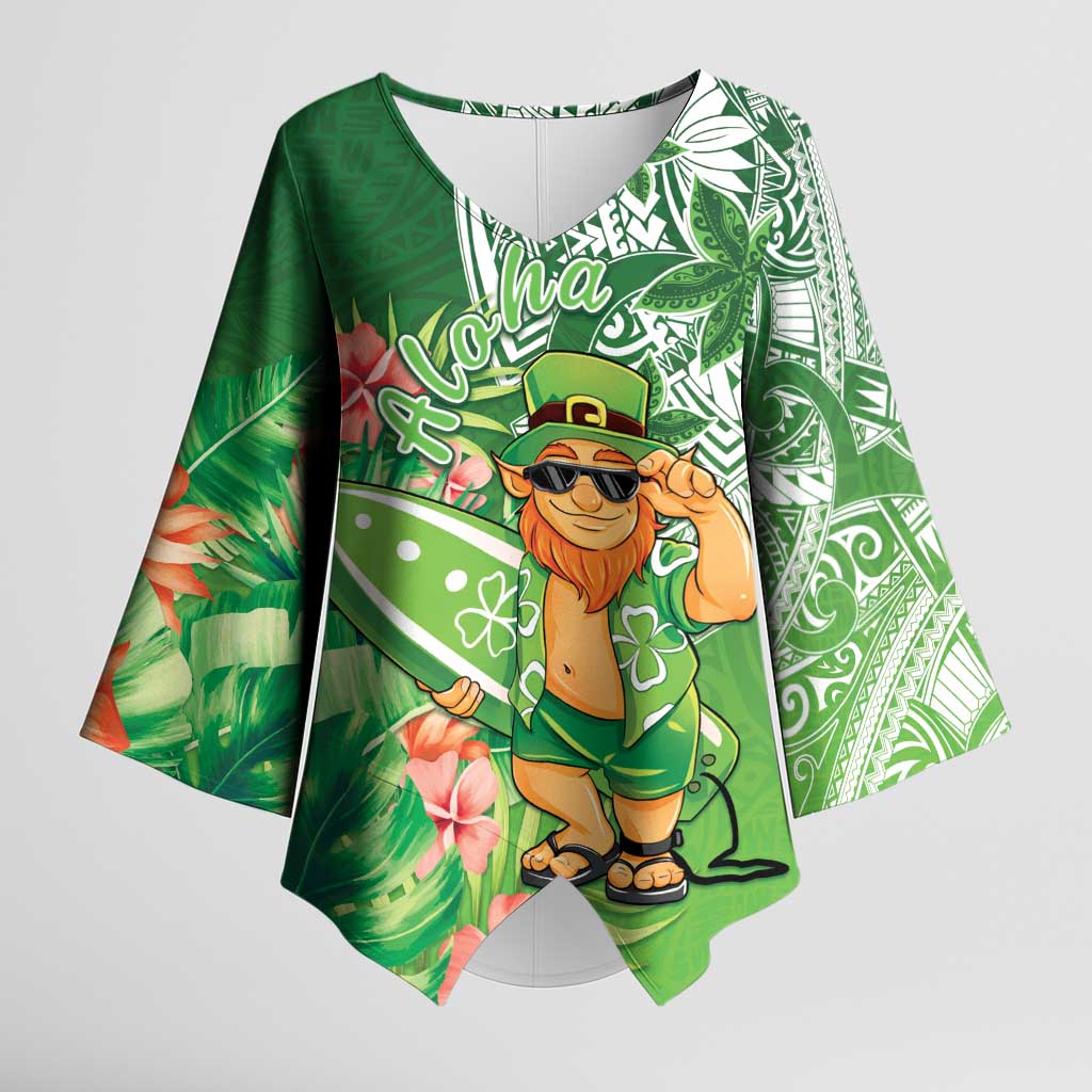 Aloha Hawaii St Patrick's Day Kimono Sleeve Blouse Polynesian Style