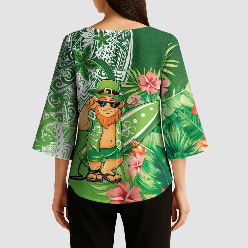 Aloha Hawaii St Patrick's Day Kimono Sleeve Blouse Polynesian Style