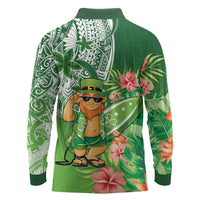 Aloha Hawaii St Patrick's Day Long Sleeve Polo Shirt Polynesian Style