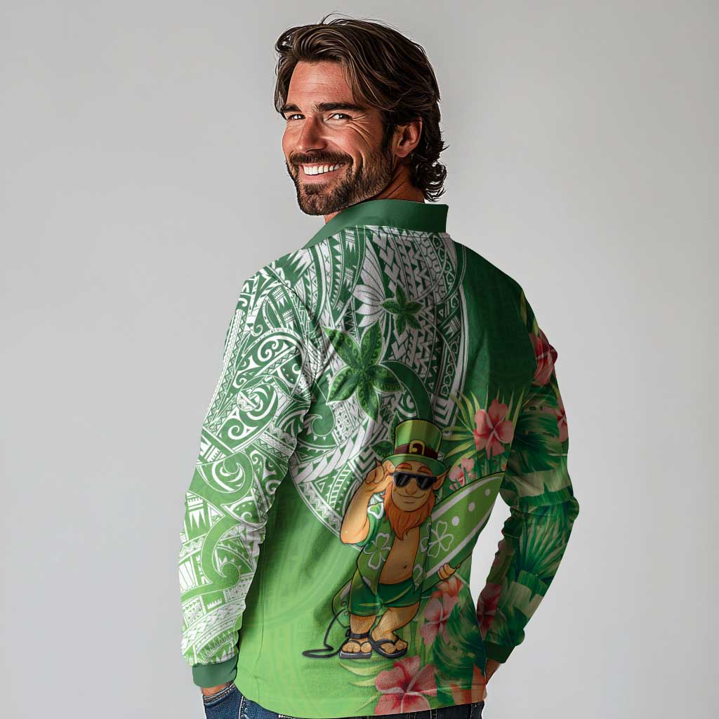 Aloha Hawaii St Patrick's Day Long Sleeve Polo Shirt Polynesian Style