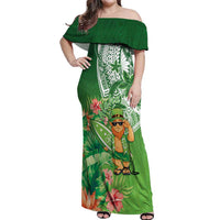 Aloha Hawaii St Patrick's Day Off Shoulder Maxi Dress Polynesian Style
