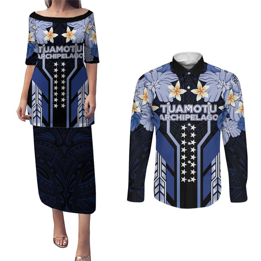 French Polynesia Tuamotu Archipelago Couples Matching Puletasi and Long Sleeve Button Shirt Polynesian Pattern Unique Style