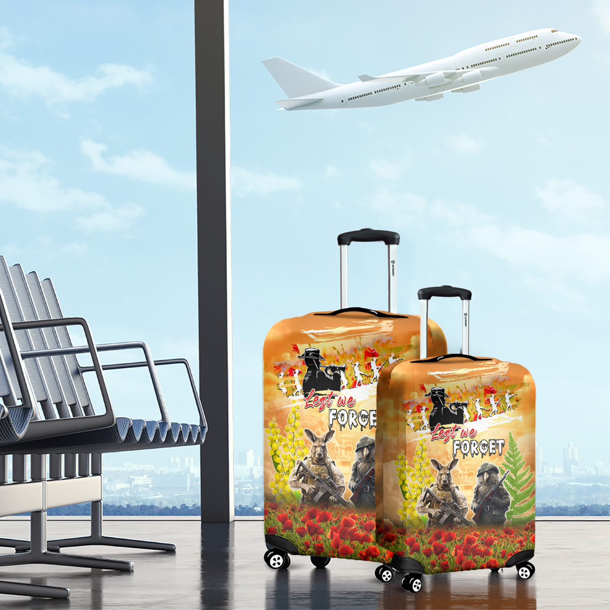 Australia And New Zealand ANZAC Day Luggage Cover Kangaroo And Kiwi Bird Soldiers Lest We Forget LT05 - Polynesian Pride