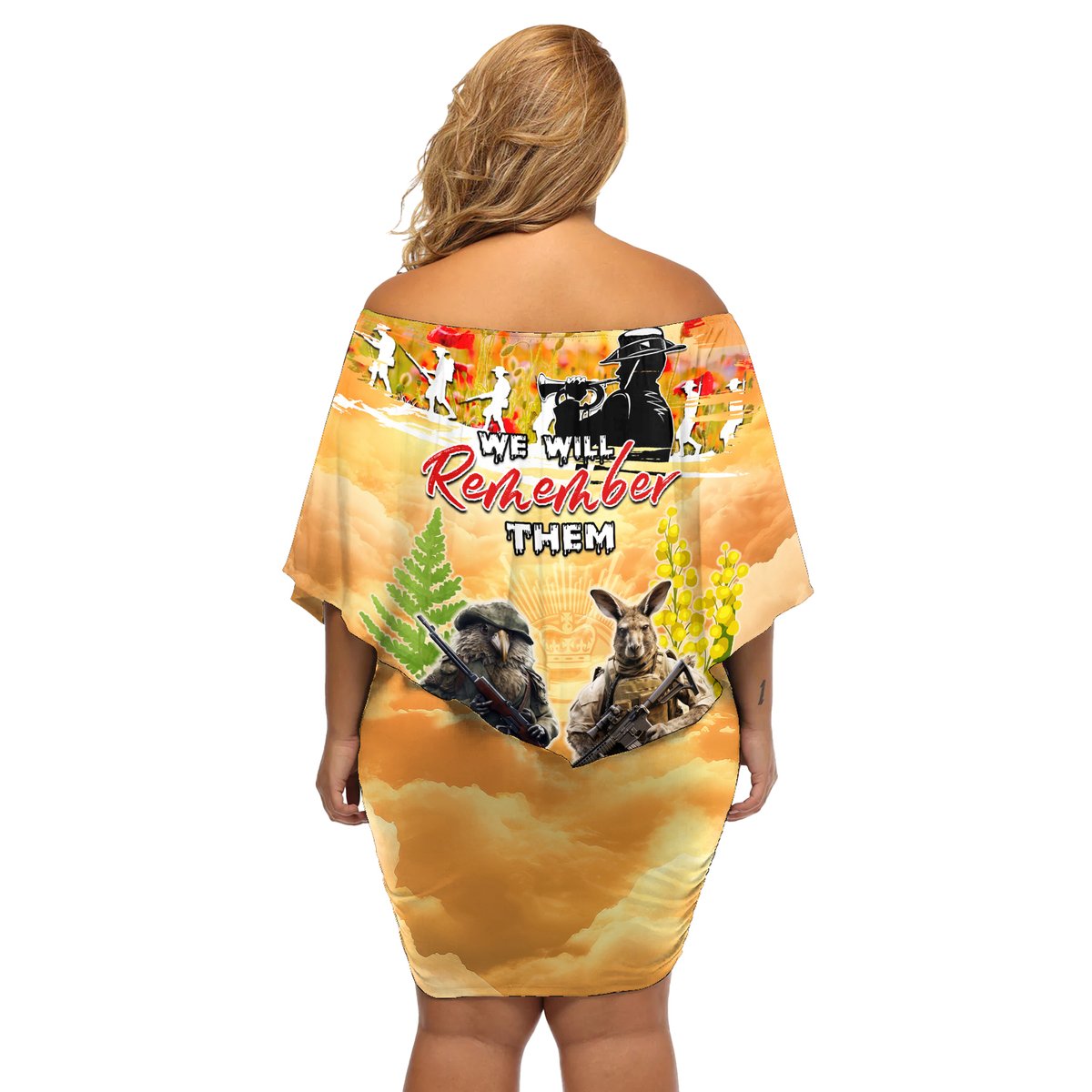 Australia And New Zealand ANZAC Day Off Shoulder Short Dress Kangaroo And Kiwi Bird Soldiers Lest We Forget LT05 - Polynesian Pride
