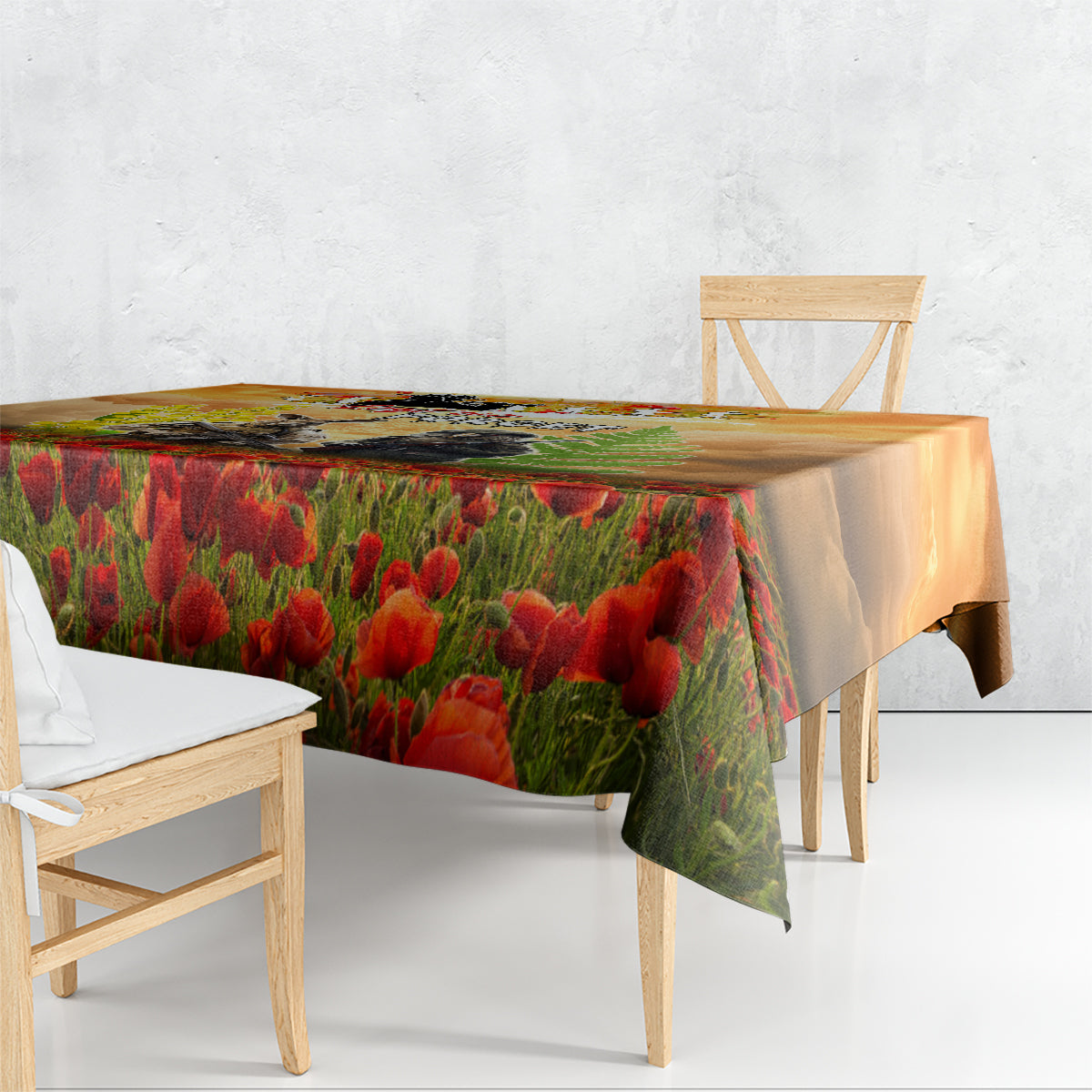 Australia And New Zealand ANZAC Day Tablecloth Kangaroo And Kiwi Bird Soldiers Lest We Forget