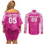 New Zealand Fern Women Rugby Custom Couples Matching Off Shoulder Short Dress and Long Sleeve Button Shirt Pink Maori Pattern