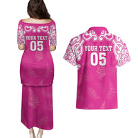 New Zealand Fern Women Rugby Custom Couples Matching Puletasi and Hawaiian Shirt Pink Maori Pattern LT05 - Polynesian Pride