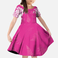 New Zealand Fern Women Rugby Custom Family Matching Long Sleeve Bodycon Dress and Hawaiian Shirt Pink Maori Pattern LT05 Daughter's Dress Pink - Polynesian Pride