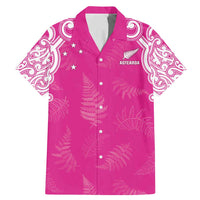 New Zealand Fern Women Rugby Custom Family Matching Mermaid Dress and Hawaiian Shirt Pink Maori Pattern LT05 Dad's Shirt - Short Sleeve Pink - Polynesian Pride