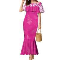 New Zealand Fern Women Rugby Custom Family Matching Mermaid Dress and Hawaiian Shirt Pink Maori Pattern LT05 Mom's Dress Pink - Polynesian Pride