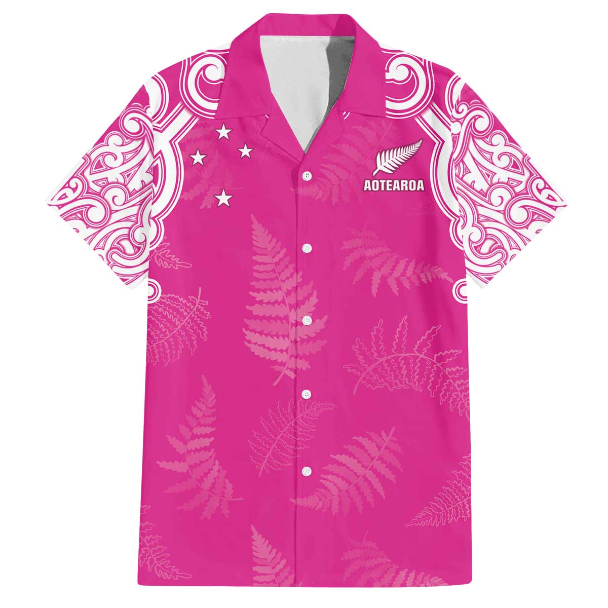 New Zealand Fern Women Rugby Custom Family Matching Off The Shoulder Long Sleeve Dress and Hawaiian Shirt Pink Maori Pattern LT05 Dad's Shirt - Short Sleeve Pink - Polynesian Pride