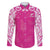 New Zealand Fern Women Rugby Custom Family Matching Off The Shoulder Long Sleeve Dress and Hawaiian Shirt Pink Maori Pattern
