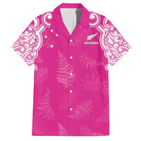 New Zealand Fern Women Rugby Custom Family Matching Off Shoulder Short Dress and Hawaiian Shirt Pink Maori Pattern LT05 Dad's Shirt - Short Sleeve Pink - Polynesian Pride