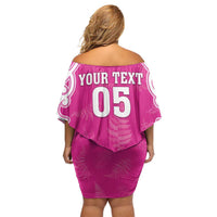 New Zealand Fern Women Rugby Custom Family Matching Off Shoulder Short Dress and Hawaiian Shirt Pink Maori Pattern LT05 - Polynesian Pride