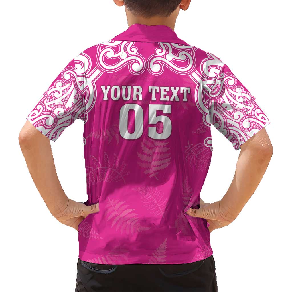 New Zealand Fern Women Rugby Custom Family Matching Short Sleeve Bodycon Dress and Hawaiian Shirt Pink Maori Pattern LT05 - Polynesian Pride