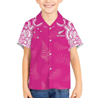 New Zealand Fern Women Rugby Custom Family Matching Short Sleeve Bodycon Dress and Hawaiian Shirt Pink Maori Pattern LT05 Son's Shirt Pink - Polynesian Pride