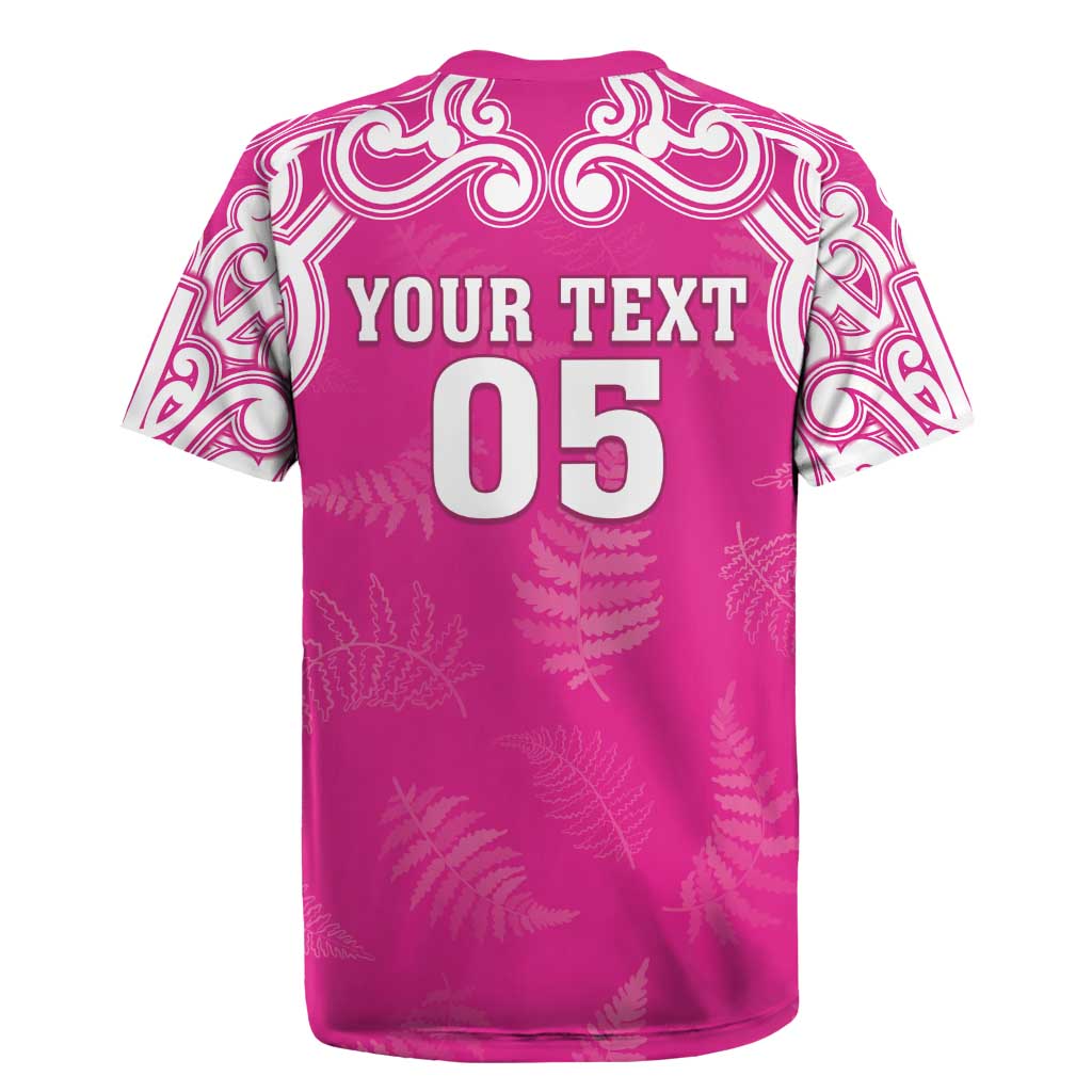 New Zealand Fern Women Rugby Custom Rugby Jersey Pink Maori Pattern