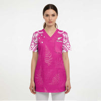 New Zealand Fern Women Rugby Custom Scrub Top Pink Maori Pattern - Polynesian Pride