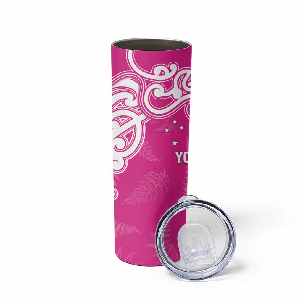 New Zealand Fern Women Rugby Custom Skinny Tumbler Pink Maori Pattern LT05 - Polynesian Pride