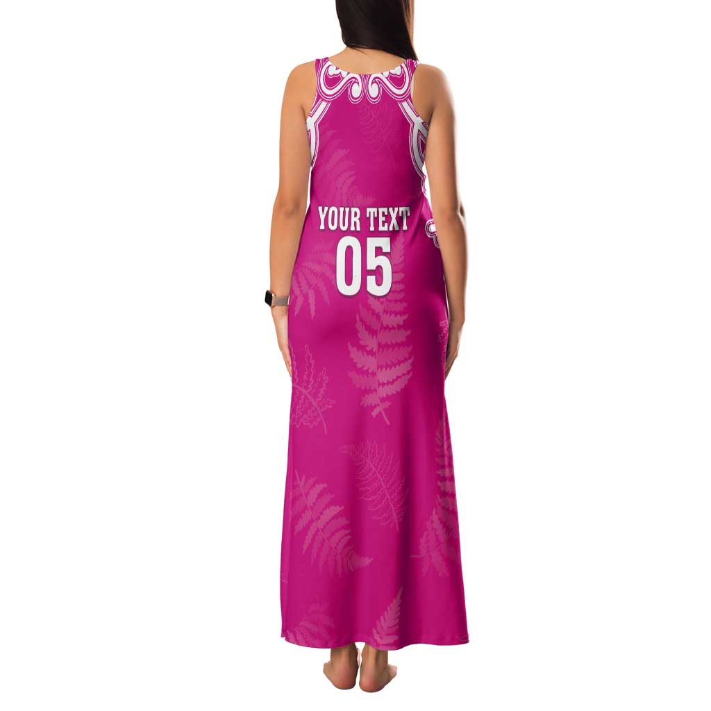 New Zealand Fern Women Rugby Custom Tank Maxi Dress Pink Maori Pattern