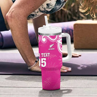 New Zealand Fern Women Rugby Custom Tumbler With Handle Pink Maori Pattern