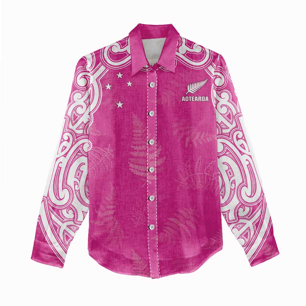 New Zealand Fern Women Rugby Custom Women Casual Shirt Pink Maori Pattern LT05 - Polynesian Pride