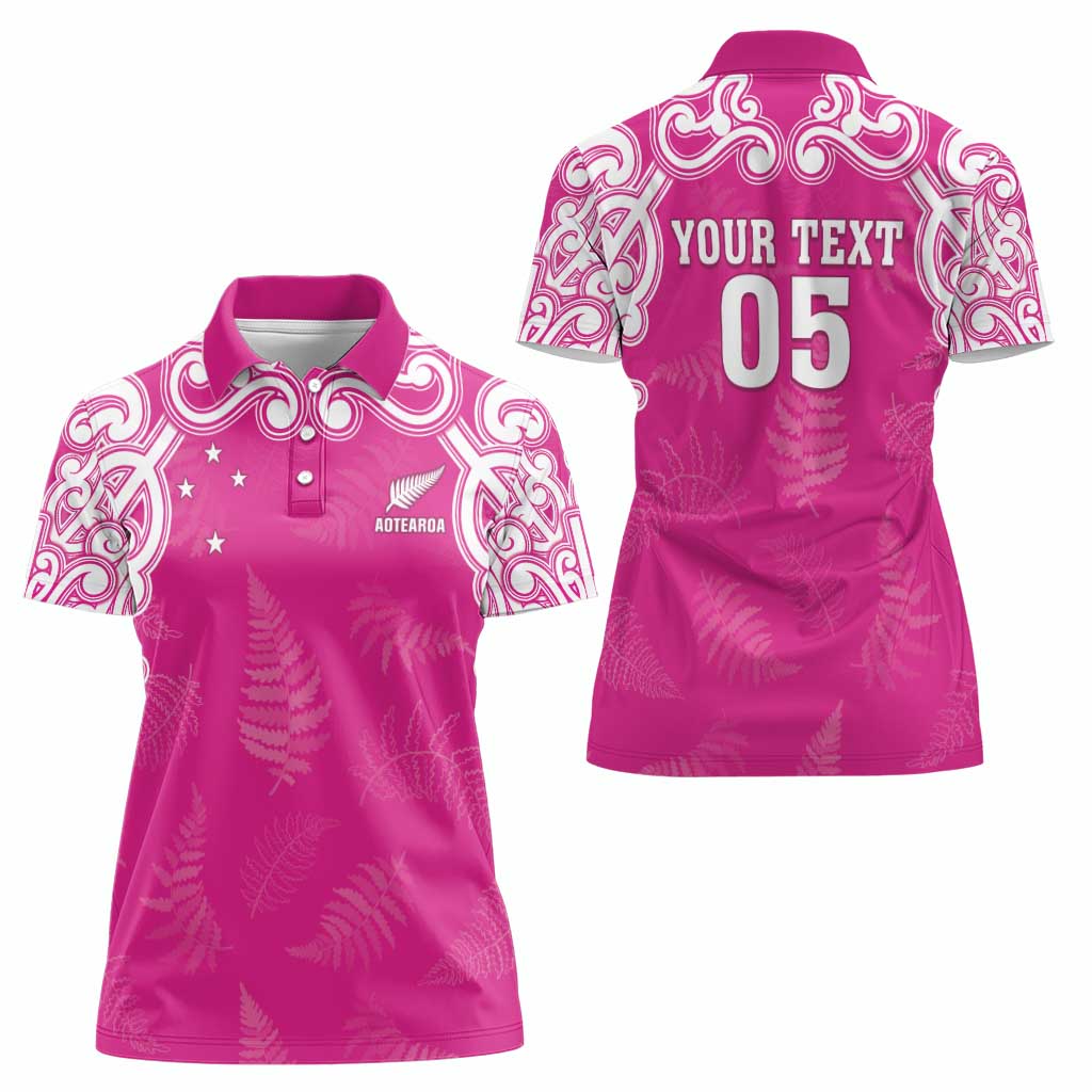 New Zealand Fern Women Rugby Custom Women Polo Shirt Pink Maori Pattern LT05 - Polynesian Pride
