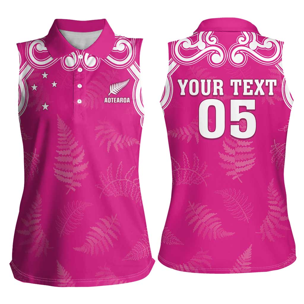New Zealand Fern Women Rugby Custom Women Sleeveless Polo Shirt Pink Maori Pattern LT05 - Polynesian Pride