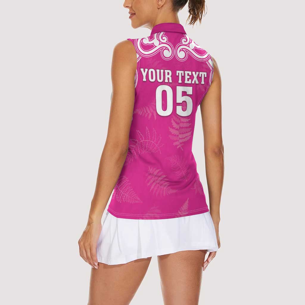 New Zealand Fern Women Rugby Custom Women Sleeveless Polo Shirt Pink Maori Pattern LT05 - Polynesian Pride