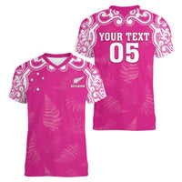 New Zealand Fern Women Rugby Custom Women V-Neck T-Shirt Pink Maori Pattern LT05 - Polynesian Pride
