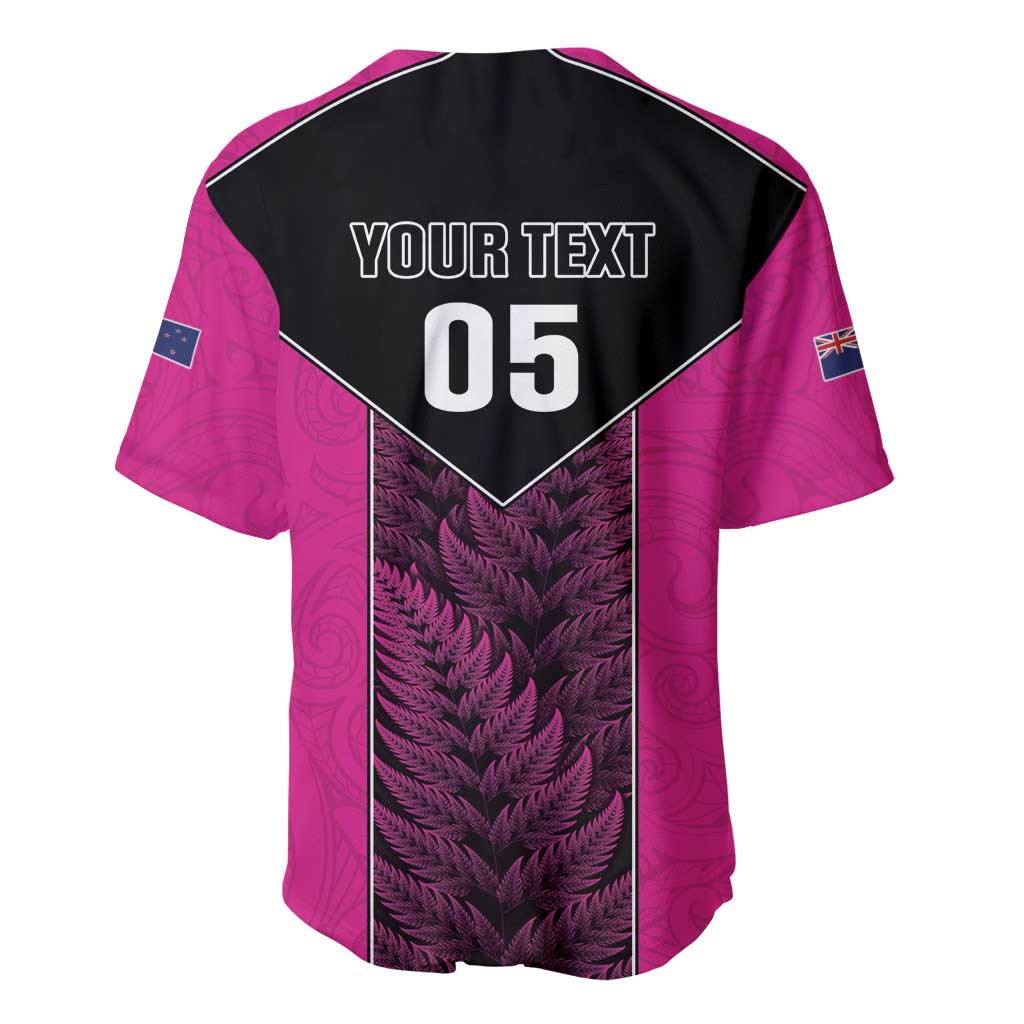 New Zealand Fern Rugby Custom Baseball Jersey Pink Maori Pattern