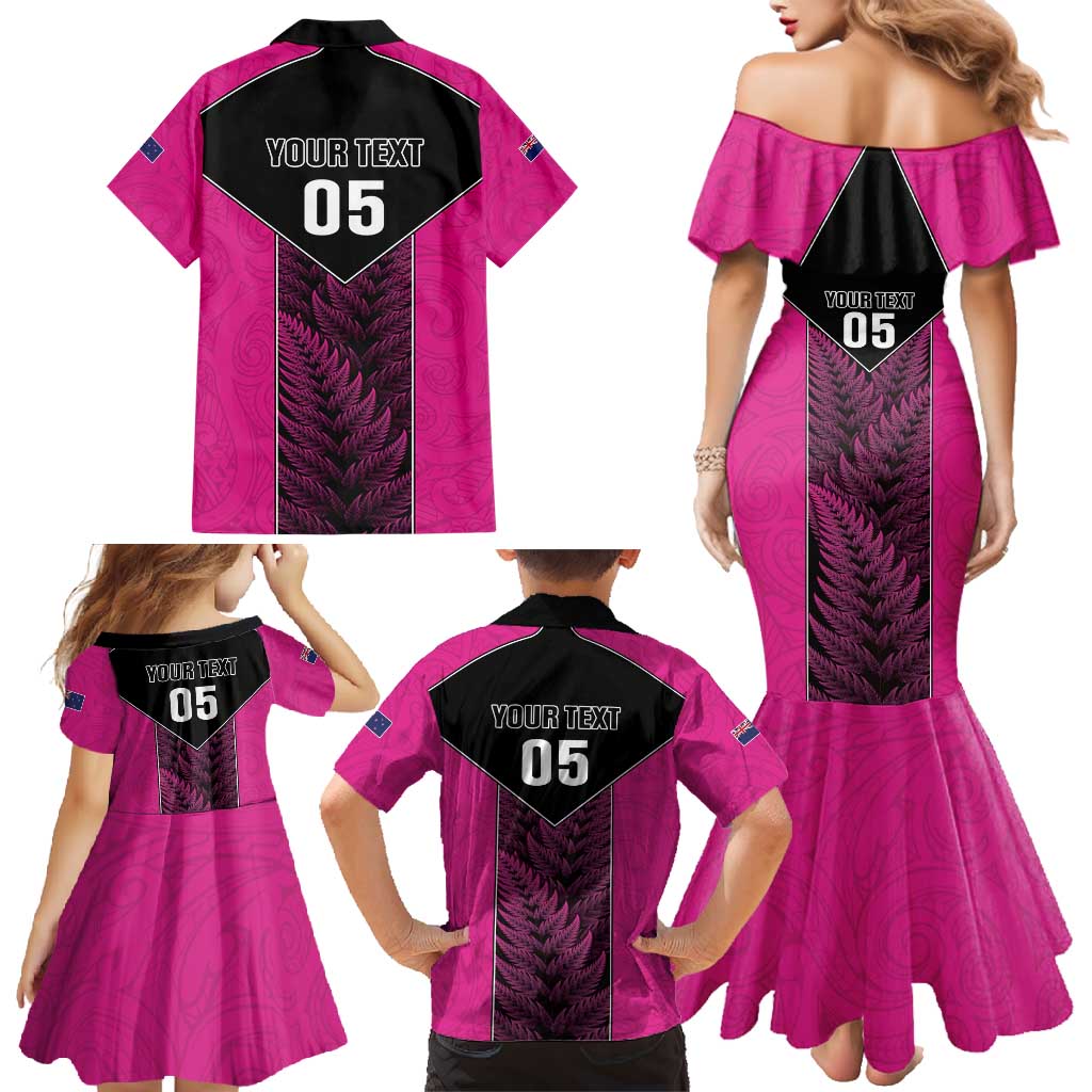 New Zealand Fern Rugby Custom Family Matching Mermaid Dress and Hawaiian Shirt Pink Maori Pattern LT05 - Polynesian Pride