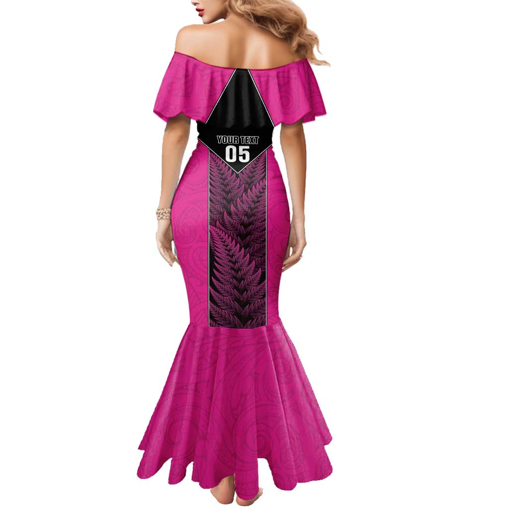 New Zealand Fern Rugby Custom Family Matching Mermaid Dress and Hawaiian Shirt Pink Maori Pattern LT05 - Polynesian Pride