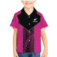 New Zealand Fern Rugby Custom Family Matching Mermaid Dress and Hawaiian Shirt Pink Maori Pattern LT05 Son's Shirt Pink - Polynesian Pride