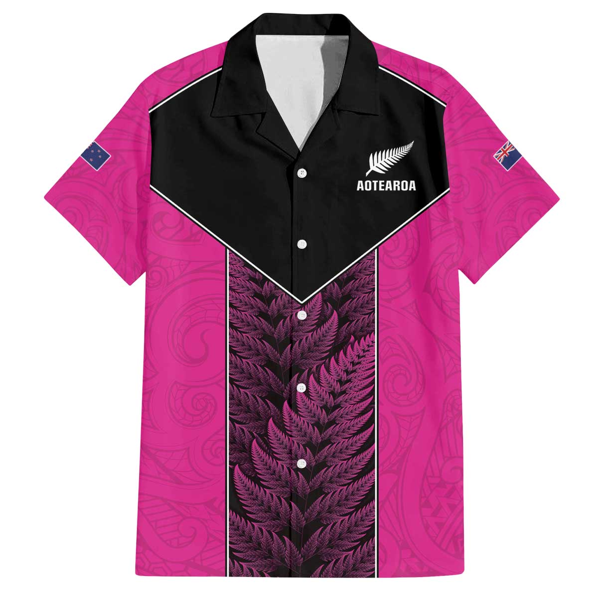 New Zealand Fern Rugby Custom Family Matching Off The Shoulder Long Sleeve Dress and Hawaiian Shirt Pink Maori Pattern LT05 Dad's Shirt - Short Sleeve Pink - Polynesian Pride