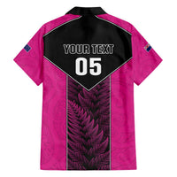 New Zealand Fern Rugby Custom Family Matching Off The Shoulder Long Sleeve Dress and Hawaiian Shirt Pink Maori Pattern LT05 - Polynesian Pride