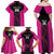 New Zealand Fern Rugby Custom Family Matching Off Shoulder Maxi Dress and Hawaiian Shirt Pink Maori Pattern
