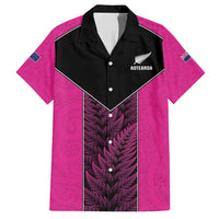 New Zealand Fern Rugby Custom Family Matching Off Shoulder Maxi Dress and Hawaiian Shirt Pink Maori Pattern LT05 Dad's Shirt - Short Sleeve Pink - Polynesian Pride