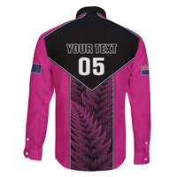 New Zealand Fern Rugby Custom Family Matching Off Shoulder Maxi Dress and Hawaiian Shirt Pink Maori Pattern LT05 - Polynesian Pride