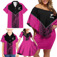 New Zealand Fern Rugby Custom Family Matching Off Shoulder Short Dress and Hawaiian Shirt Pink Maori Pattern LT05 - Polynesian Pride