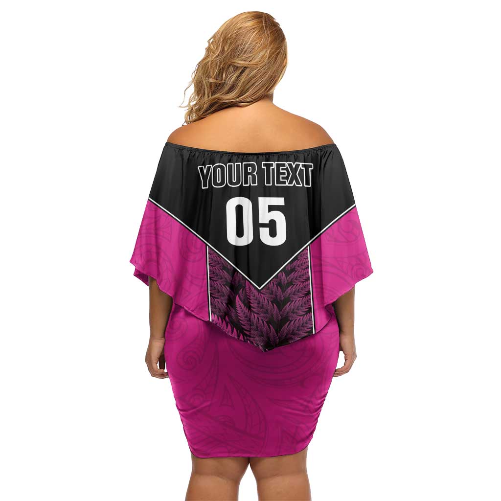 New Zealand Fern Rugby Custom Family Matching Off Shoulder Short Dress and Hawaiian Shirt Pink Maori Pattern LT05 - Polynesian Pride
