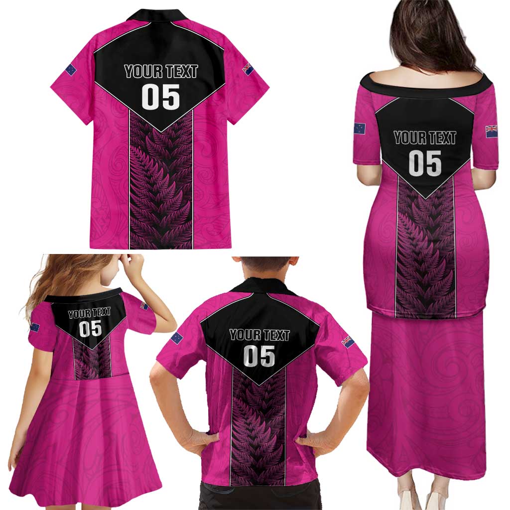 New Zealand Fern Rugby Custom Family Matching Puletasi and Hawaiian Shirt Pink Maori Pattern LT05 - Polynesian Pride