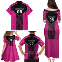 New Zealand Fern Rugby Custom Family Matching Puletasi and Hawaiian Shirt Pink Maori Pattern LT05 - Polynesian Pride