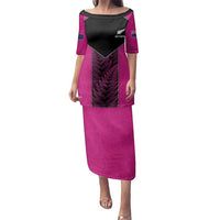 New Zealand Fern Rugby Custom Family Matching Puletasi and Hawaiian Shirt Pink Maori Pattern LT05 Mom's Dress Pink - Polynesian Pride