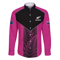 New Zealand Fern Rugby Custom Family Matching Summer Maxi Dress and Hawaiian Shirt Pink Maori Pattern LT05 Dad's Shirt - Long Sleeve Pink - Polynesian Pride