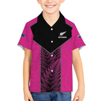 New Zealand Fern Rugby Custom Family Matching Summer Maxi Dress and Hawaiian Shirt Pink Maori Pattern LT05 Son's Shirt Pink - Polynesian Pride