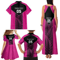 New Zealand Fern Rugby Custom Family Matching Tank Maxi Dress and Hawaiian Shirt Pink Maori Pattern LT05 - Polynesian Pride